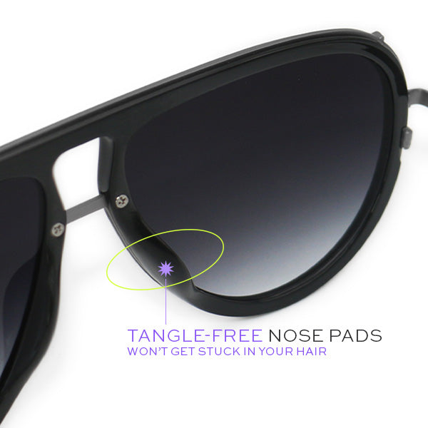 Ivy Luxe - Black Tangle-Free Round Aviator Sunglasses by TopFoxx