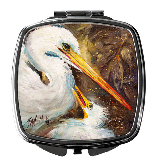 White Egret feeding baby Compact Mirror JMK1211SCM by Caroline's Treasures