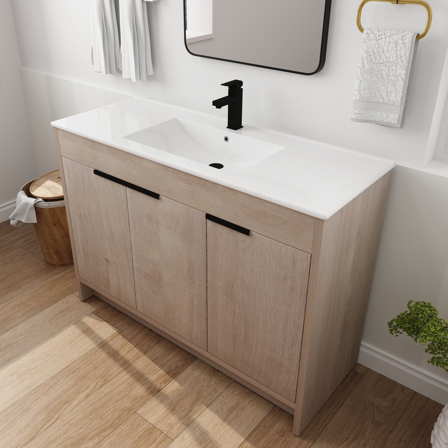 (KD-PACKING)48 Inch Freestanding Bathroom Vanity With White Ceramic Sink(G-lemon SKU:BVB02448PLO-G-BL9120B) THEGSND LLC