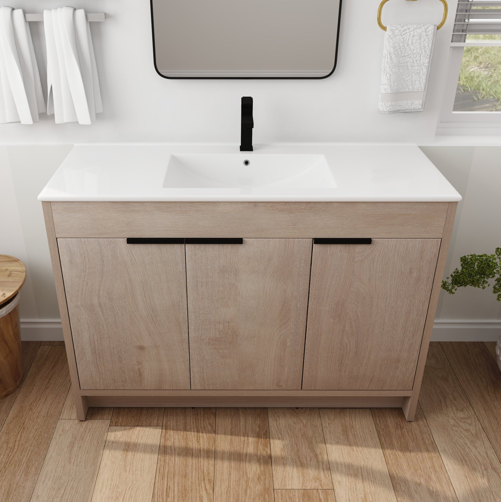 (KD-PACKING)48 Inch Freestanding Bathroom Vanity With White Ceramic Sink(G-lemon SKU:BVB02448PLO-G-BL9120B) THEGSND LLC