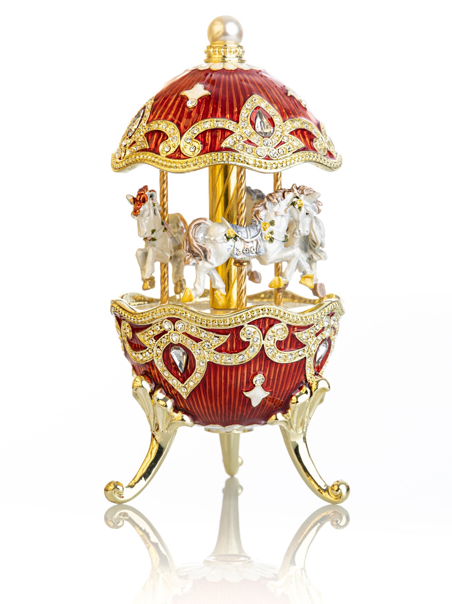 Red Wind up Horse Carousel Faberge Style Egg by Keren Kopal