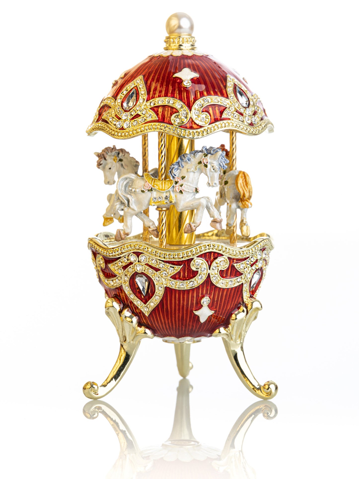 Red Wind up Horse Carousel Faberge Style Egg by Keren Kopal