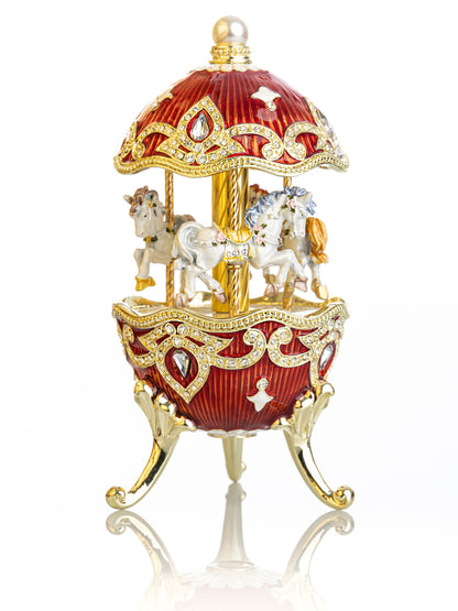 Red Wind up Horse Carousel Faberge Style Egg by Keren Kopal