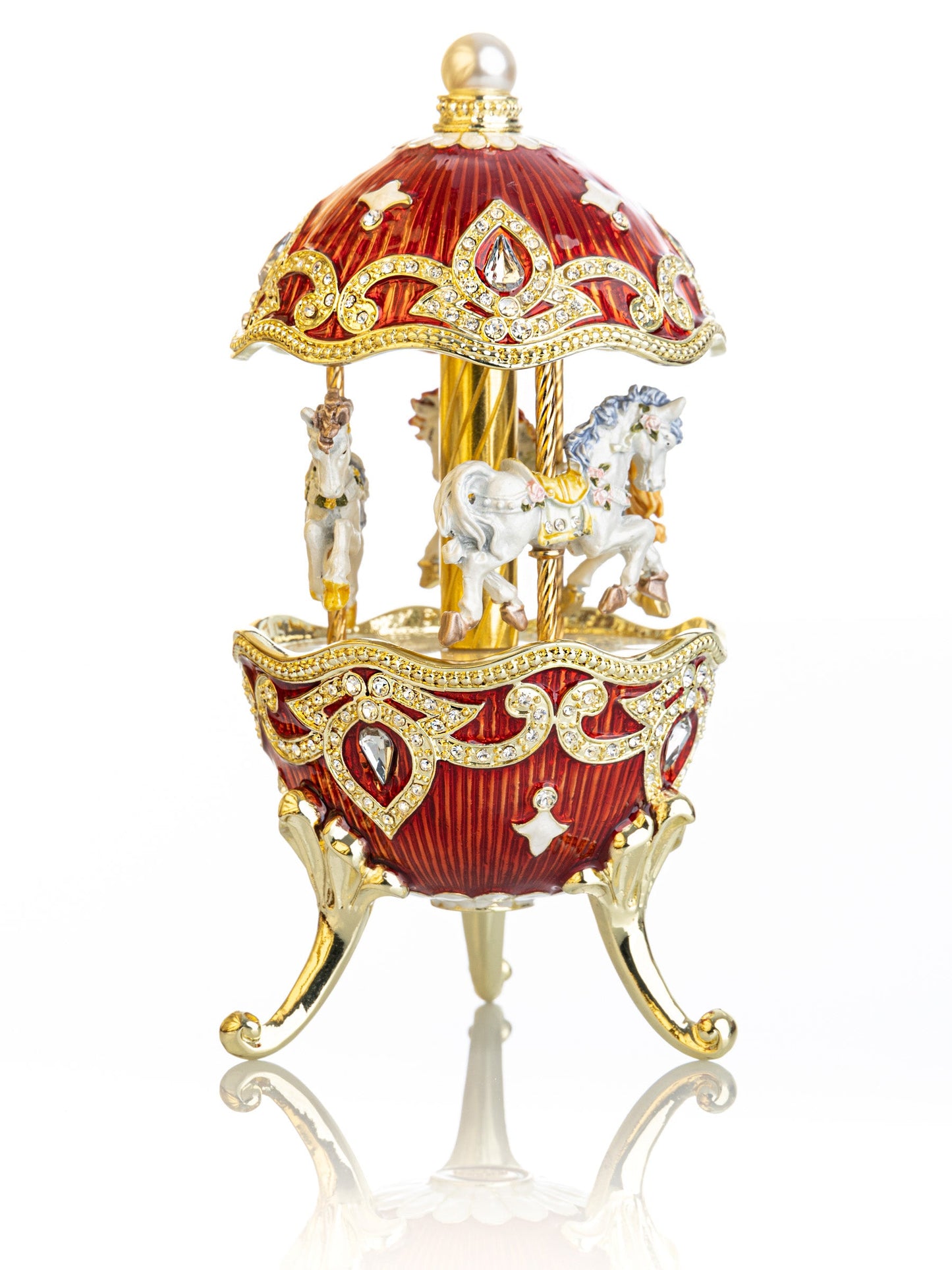 Red Wind up Horse Carousel Faberge Style Egg by Keren Kopal