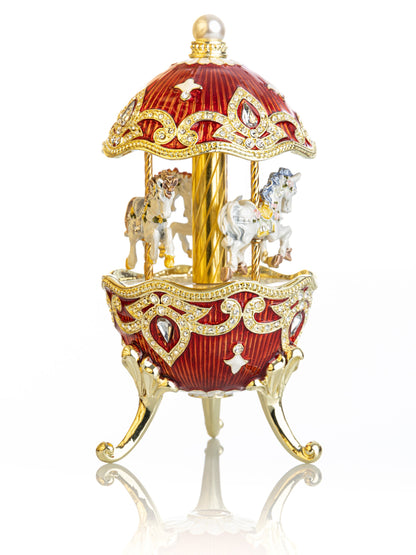 Red Wind up Horse Carousel Faberge Style Egg by Keren Kopal