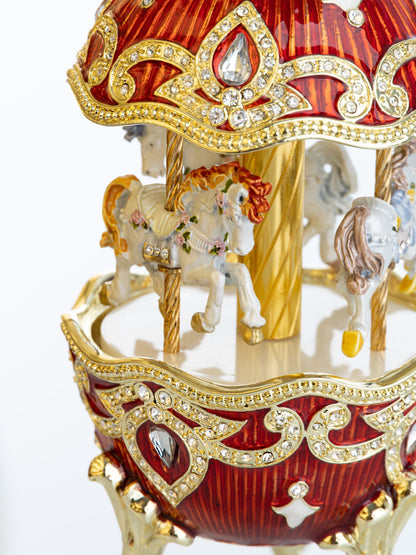 Red Wind up Horse Carousel Faberge Style Egg by Keren Kopal