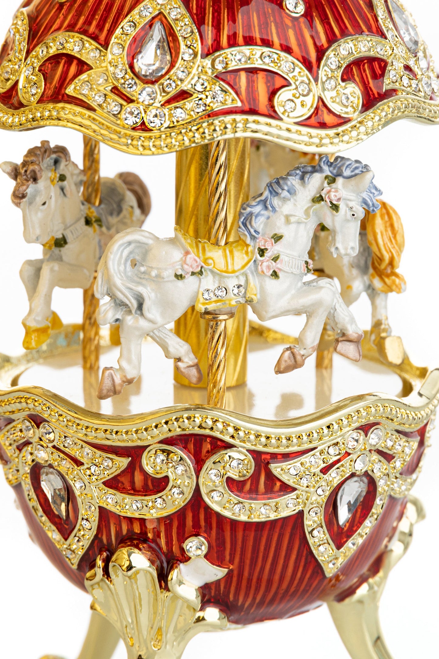 Red Wind up Horse Carousel Faberge Style Egg by Keren Kopal