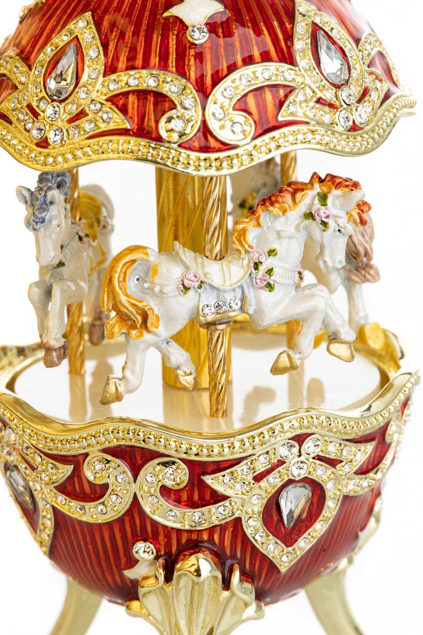 Red Wind up Horse Carousel Faberge Style Egg by Keren Kopal