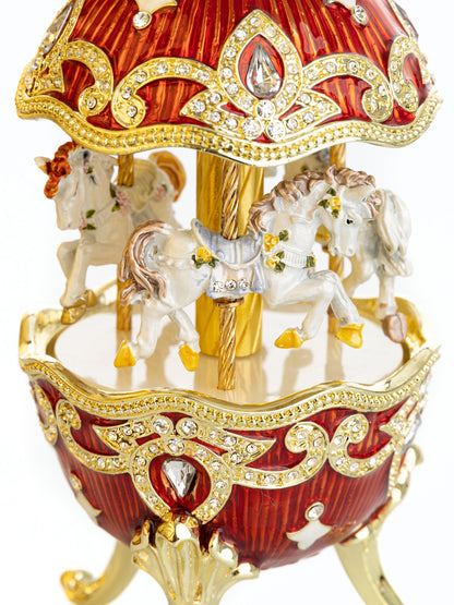 Red Wind up Horse Carousel Faberge Style Egg by Keren Kopal