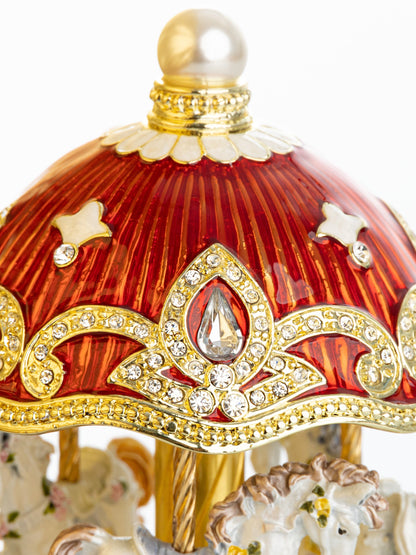 Red Wind up Horse Carousel Faberge Style Egg by Keren Kopal