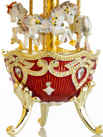 Red Wind up Horse Carousel Faberge Style Egg by Keren Kopal