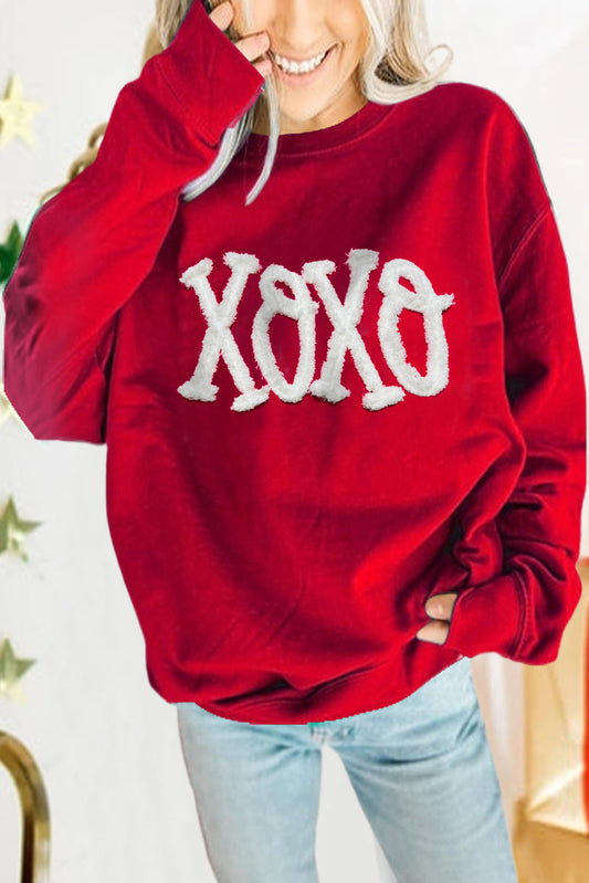 Serena XOXO Chenille Embroidered Pullover Sweatshirt by Threaded Pear