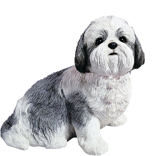 Sandicast "Life Size" Sitting Silver & White Shih Tzu Dog Sculpture by Present Paper