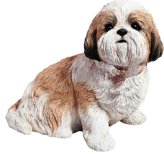 Sandicast "Life Size" Sitting Gold & White Shih Tzu Dog Sculpture by Present Paper