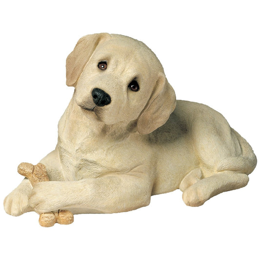 Sandicast "Life Size" Lying Yellow Labrador Retriever Pup Dog Sculpture by Present Paper