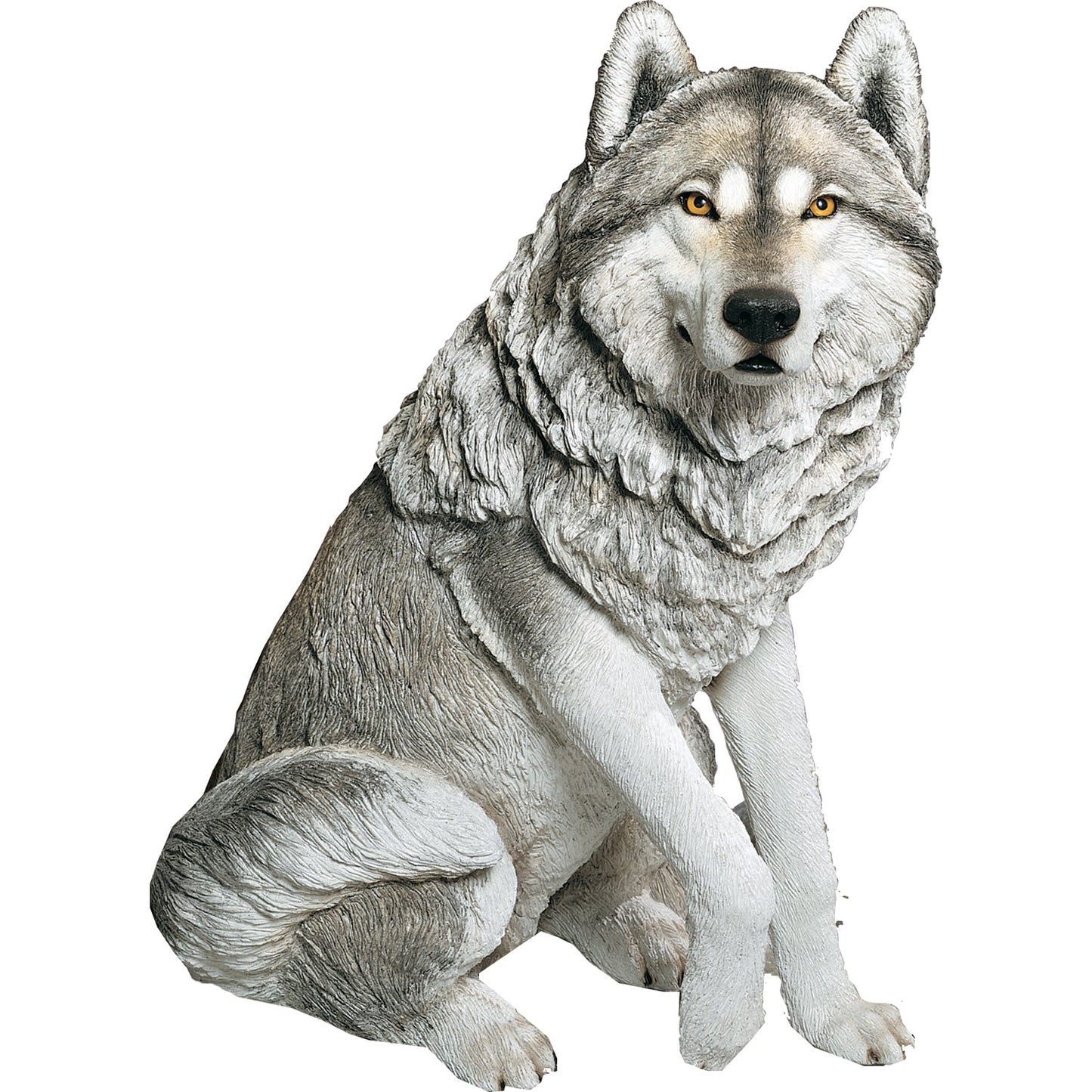 Sandicast "Life Size Large" Sitting Gray Wolf Sculpture by Present Paper