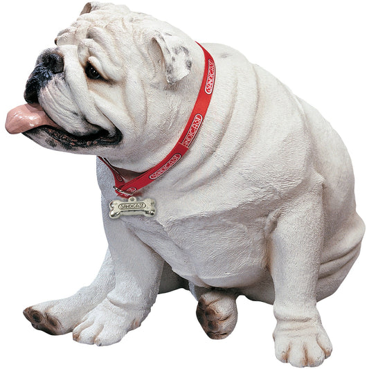 Sandicast "Life Size Large" Sitting White Bulldog Sculpture by Present Paper