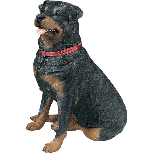 Sandicast "Life Size Large" Sitting Rottweiler Dog Sculpture by Present Paper