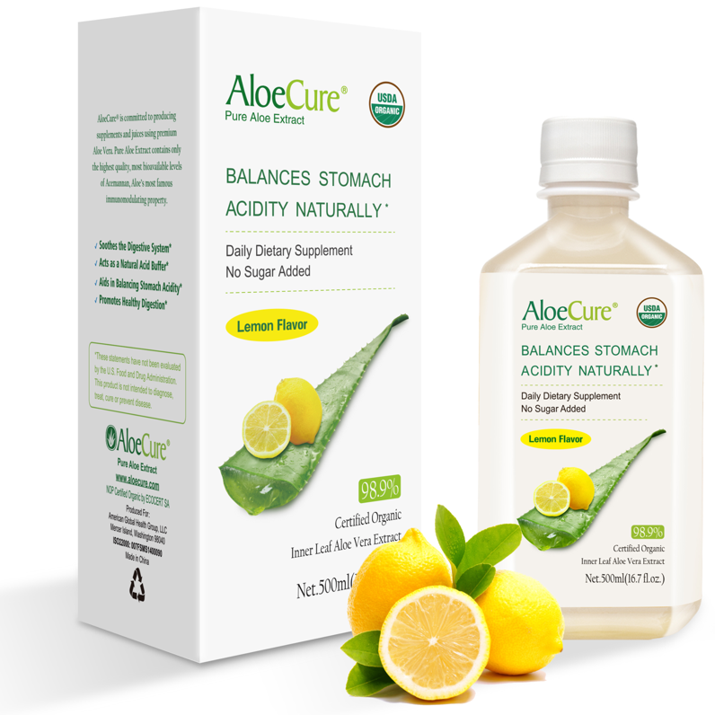 Pure Aloe Vera Juice Lemon Flavor - USDA Certified Organic by AloeCure