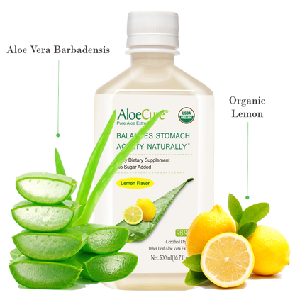 Pure Aloe Vera Juice Lemon Flavor - USDA Certified Organic by AloeCure