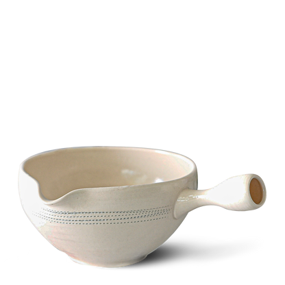 White Striped Matcha Bowl with Spout by Aprika Life