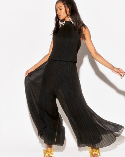 Wild Orchid Pleat Jumpsuit - Black by Meghan Fabulous