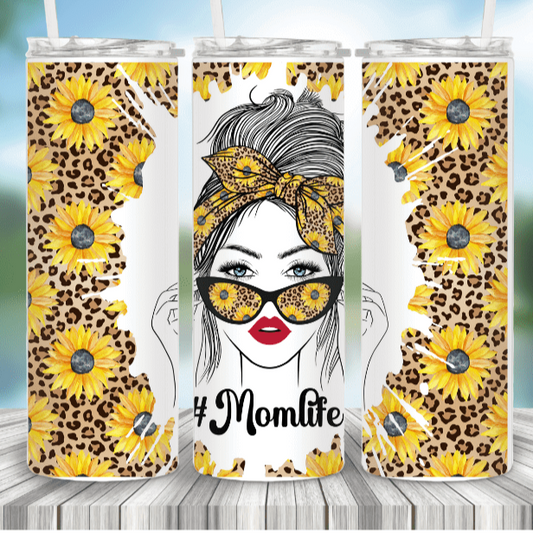 #MOMLIFE Sunflower Mom Bun-Drink Tumbler by Crafty Casey's