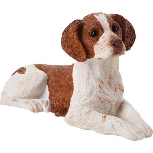 Sandicast "Mid Size" Lying Orange & White Brittany Dog Sculpture by Present Paper