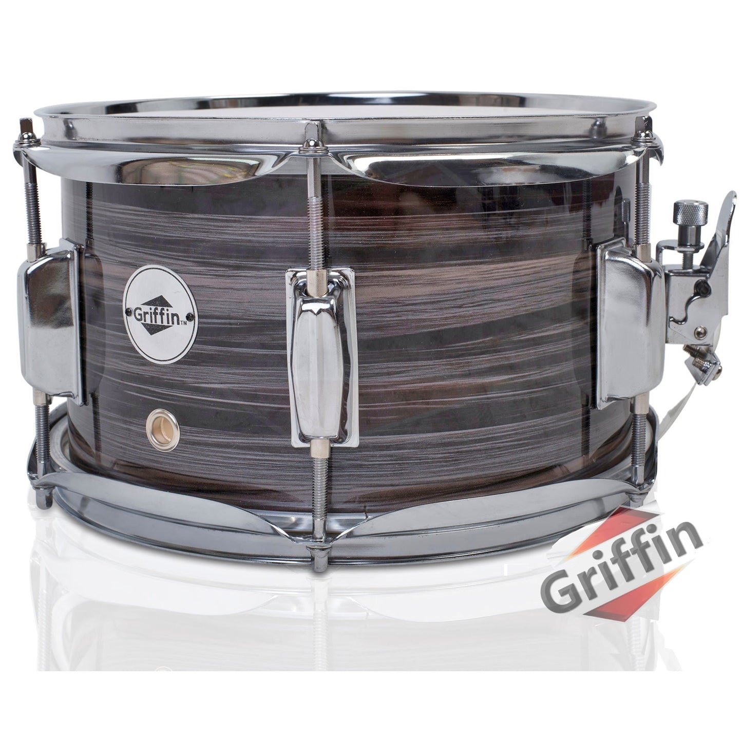 Popcorn Snare Drum by GRIFFIN | Firecracker Acoustic 10" x 6" Poplar Shell with Zebra Wood PVC | Soprano Mini Concert Marching Percussion Musical Instrument with Snare Throw Off, Drummers Key & Head by GeekStands.com