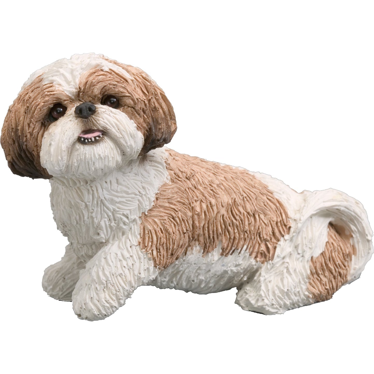 Sandicast "Mid Size" Sitting Gold & White Shih Tzu Dog Sculpture by Present Paper