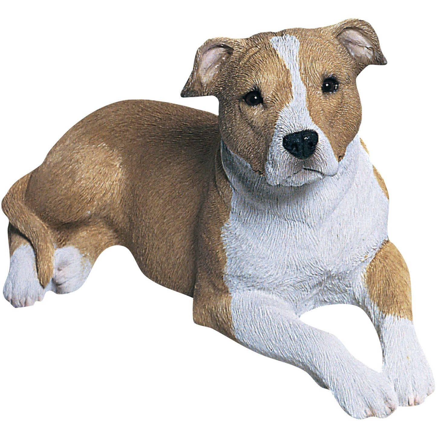 Sandicast "Mid Size" Lying Fawn & White UC Pit Bull Terrier Dog Sculpture by Present Paper