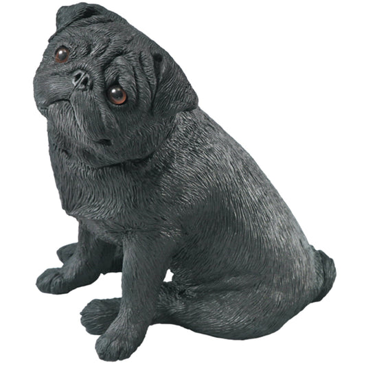 Sandicast "Mid Size" Sitting Black Pug Dog Sculpture by Present Paper