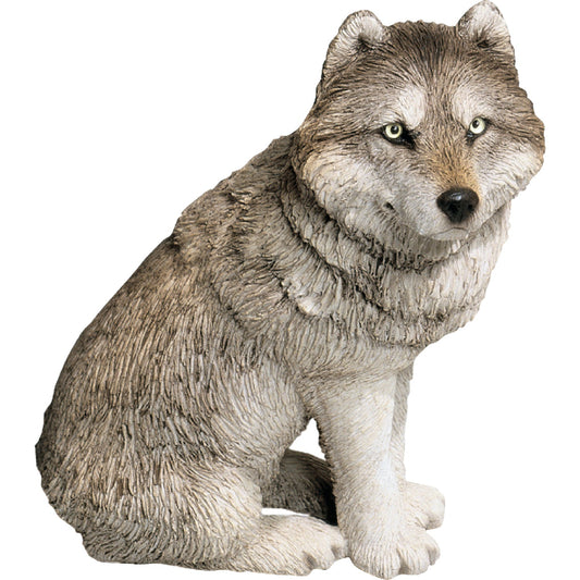 Sandicast "Mid Size" Sitting Gray Wolf Sculpture by Present Paper