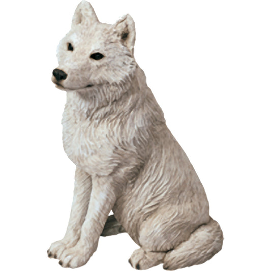 Sandicast "Mid Size" Sitting Gray Artic Wolf Sculpture by Present Paper