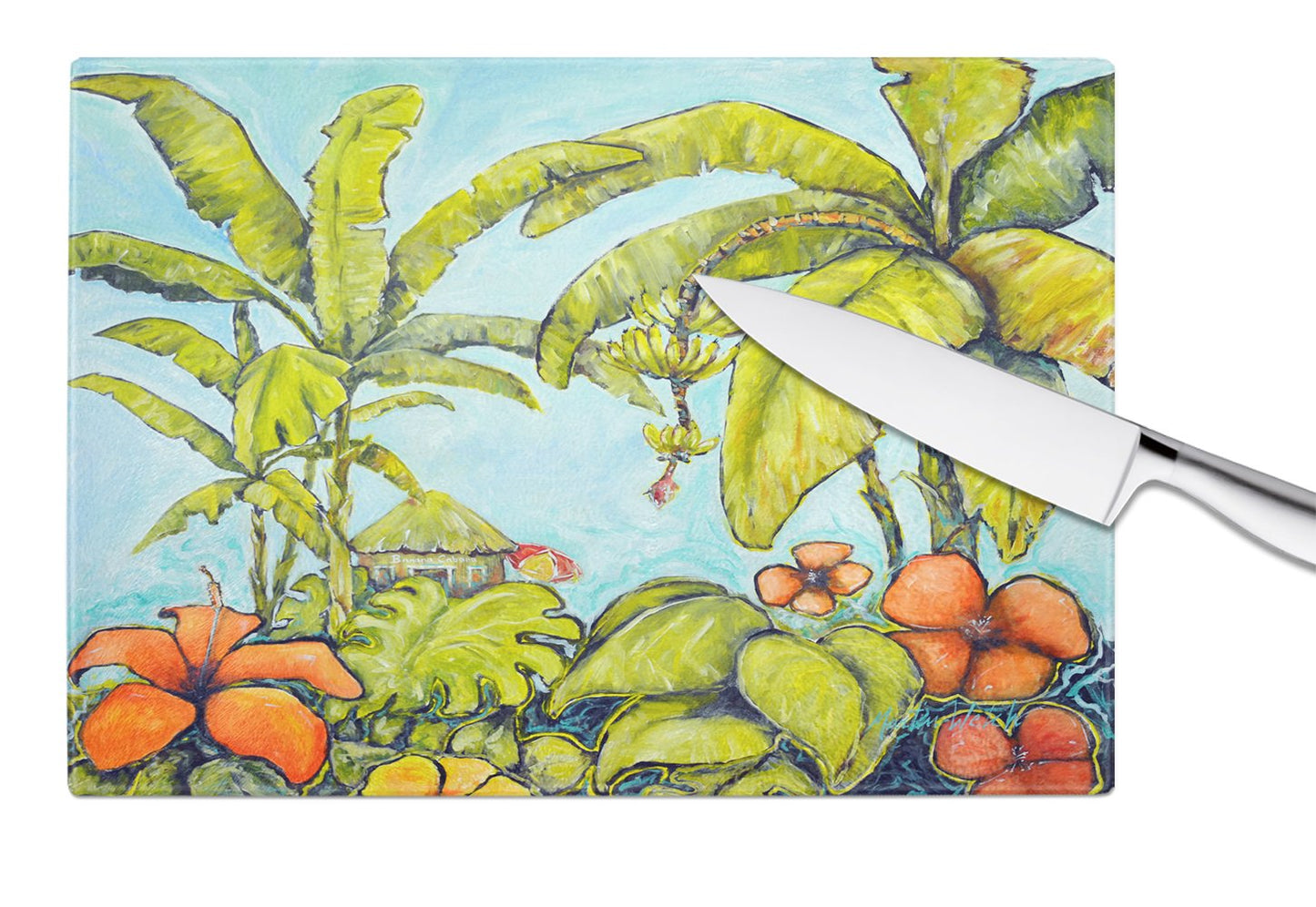 Banana Cabana Glass Cutting Board Large MW1268LCB by Caroline's Treasures