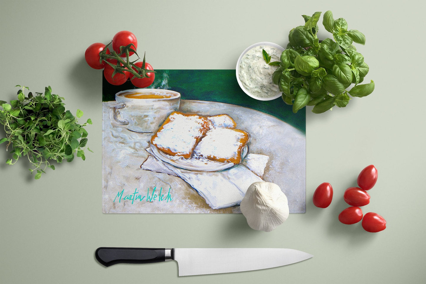 Breakfast Delight Beignets Glass Cutting Board Large MW1271LCB by Caroline's Treasures