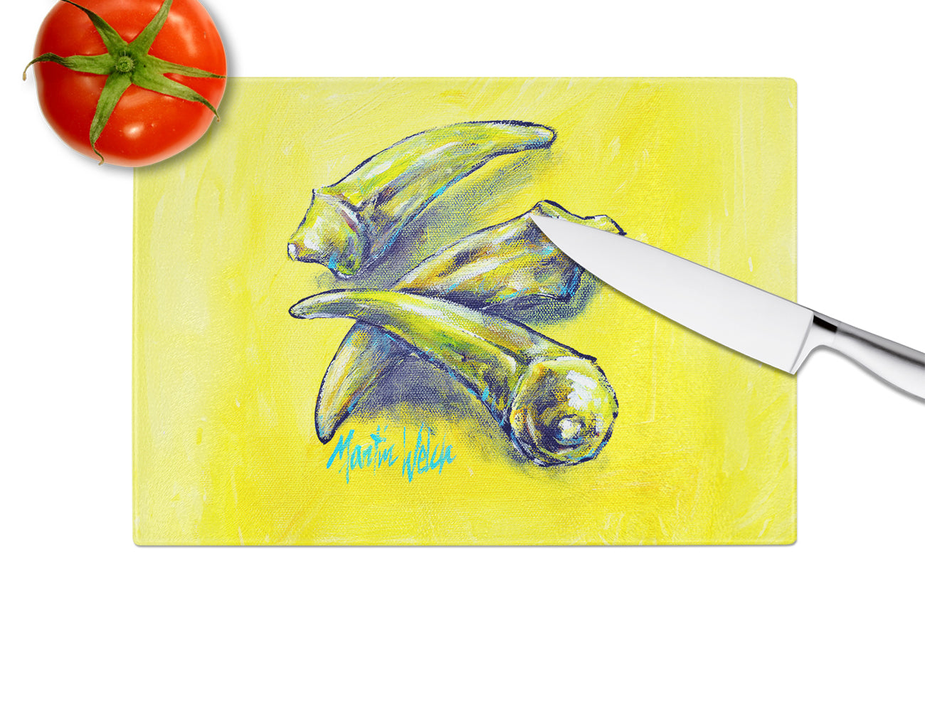 Three to Get Ready Okra Glass Cutting Board by Caroline's Treasures