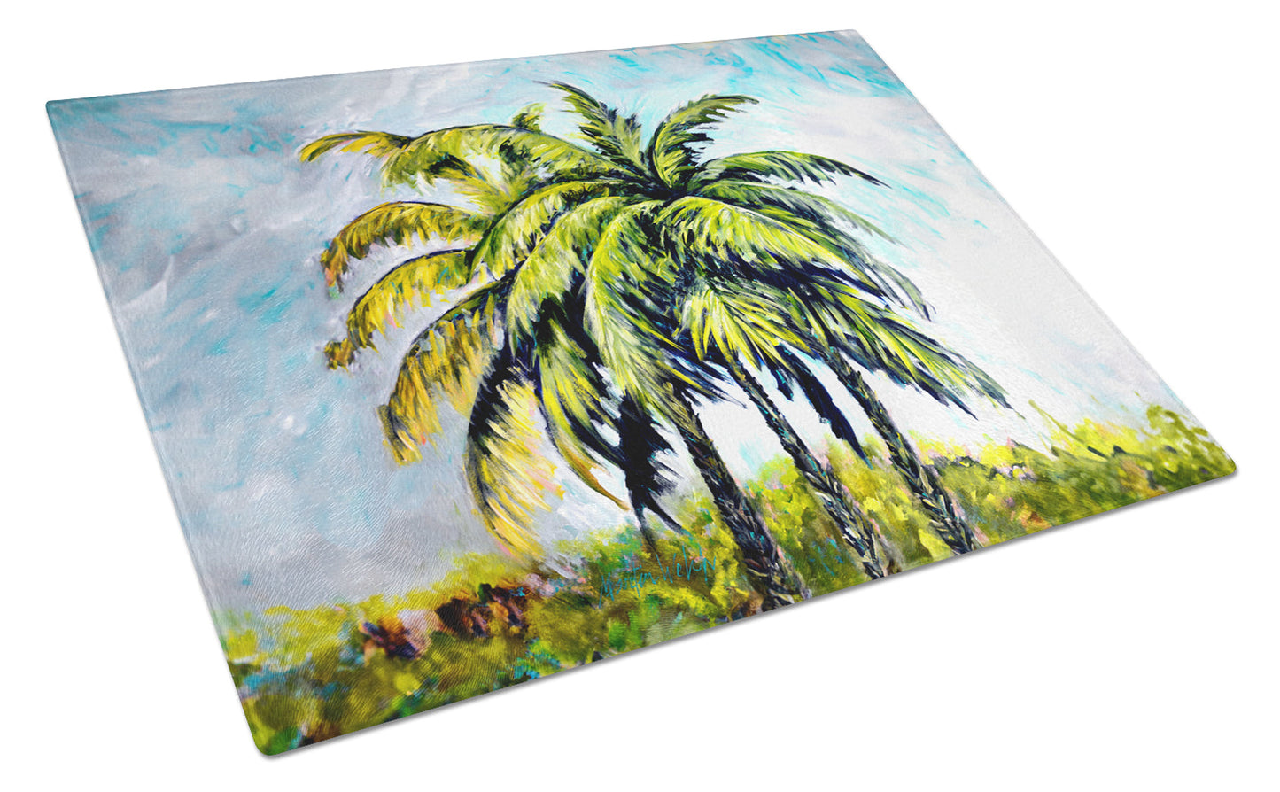 Tropical Breeze Palm Trees Glass Cutting Board by Caroline's Treasures