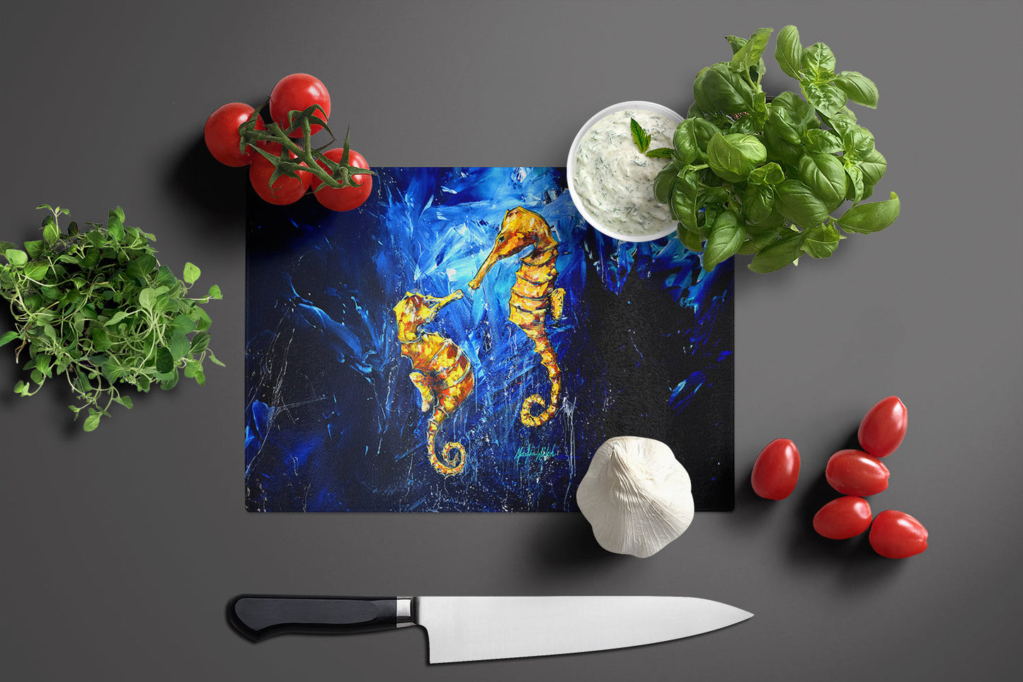 Seahorses Two To Tango Glass Cutting Board by Caroline's Treasures