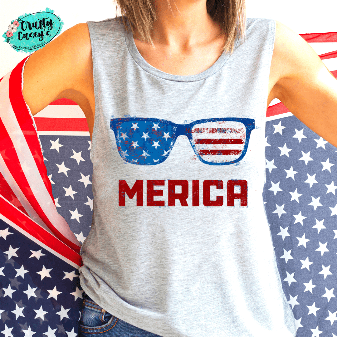 'Merica Sunglasses  Unisex Tank Tops by Crafty Casey's