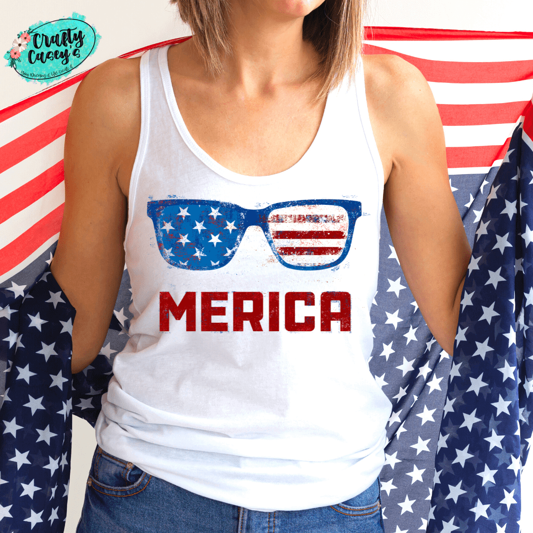 'Merica Sunglasses  Unisex Tank Tops by Crafty Casey's