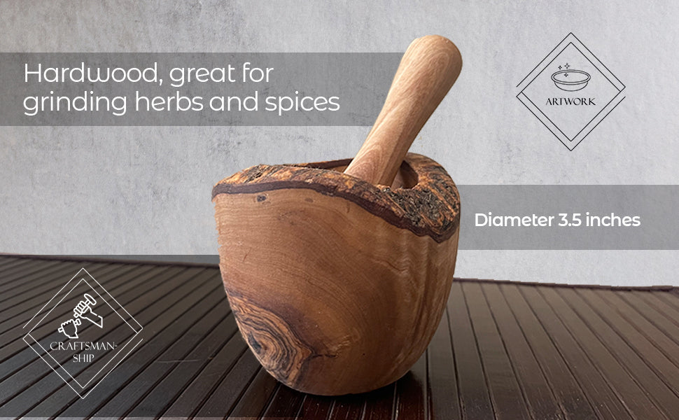 Olive Wood Rustic Mortar and Pestle by Choixe