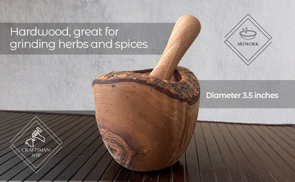 Olive Wood Rustic Mortar and Pestle by Choixe