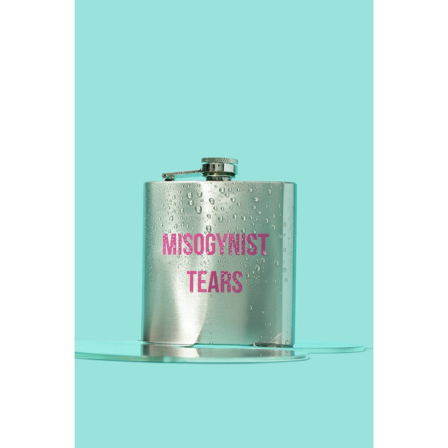 Misogynist Tears Flask in Silver with Pink Lettering | Gift for Her by The Bullish Store