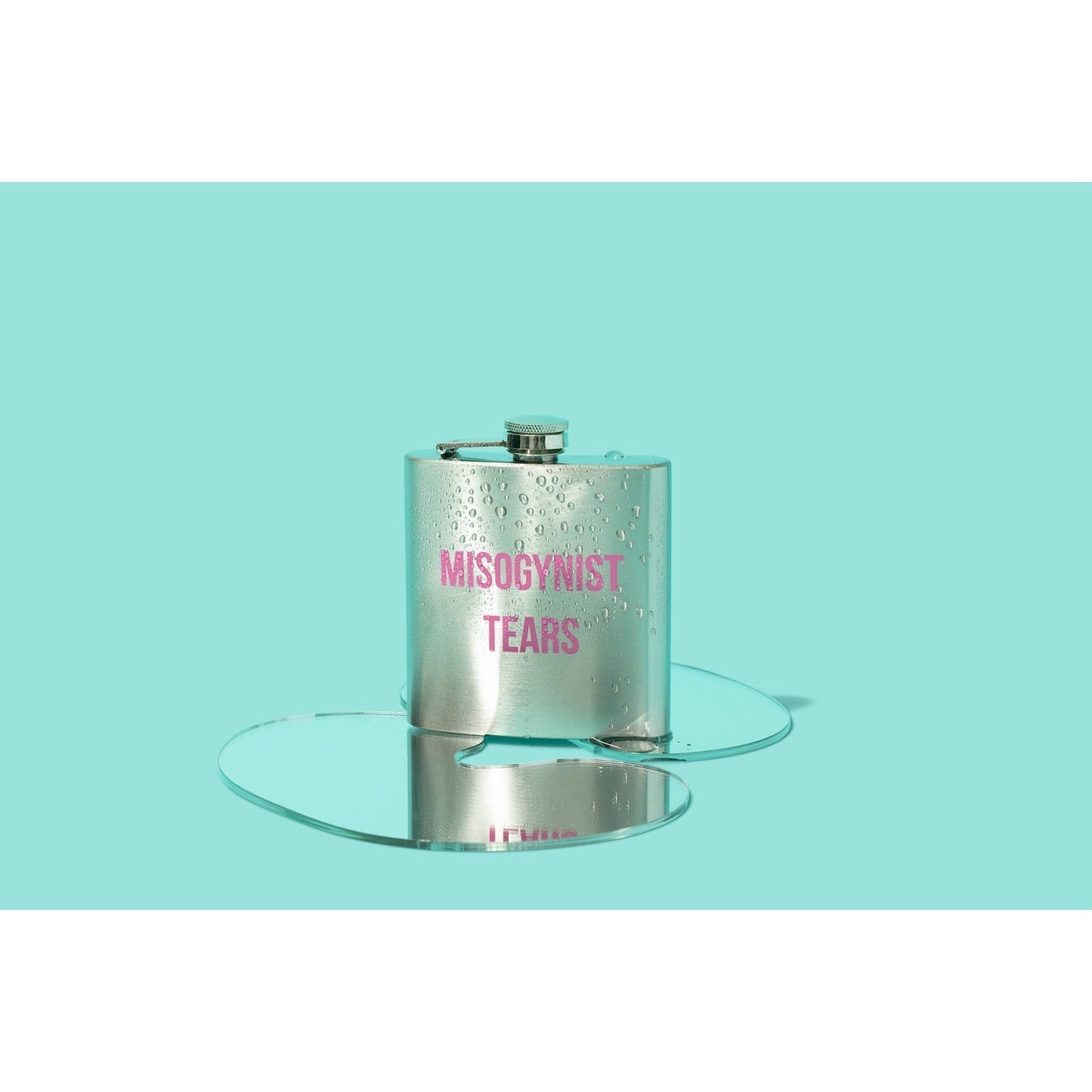 Misogynist Tears Flask in Silver with Pink Lettering | Gift for Her by The Bullish Store