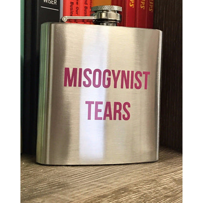 Misogynist Tears Flask in Silver with Pink Lettering | Gift for Her by The Bullish Store