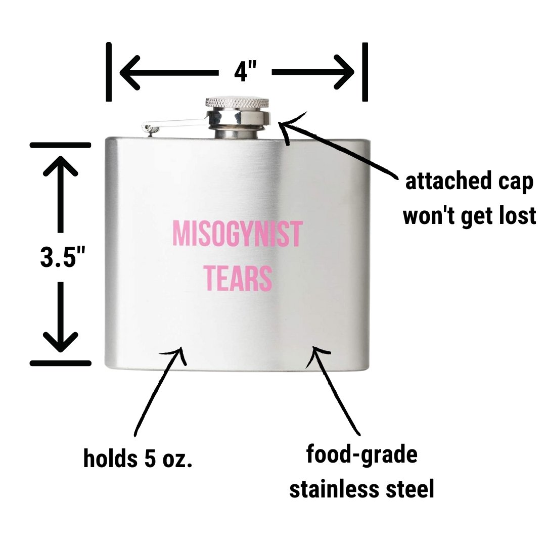 Misogynist Tears Flask in Silver with Pink Lettering | Gift for Her by The Bullish Store