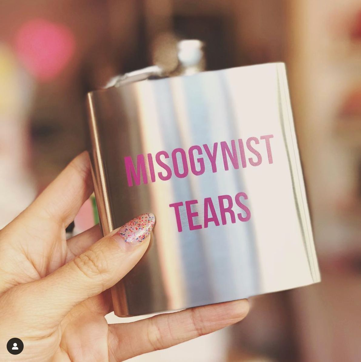 Misogynist Tears Flask in Silver with Pink Lettering | Gift for Her by The Bullish Store