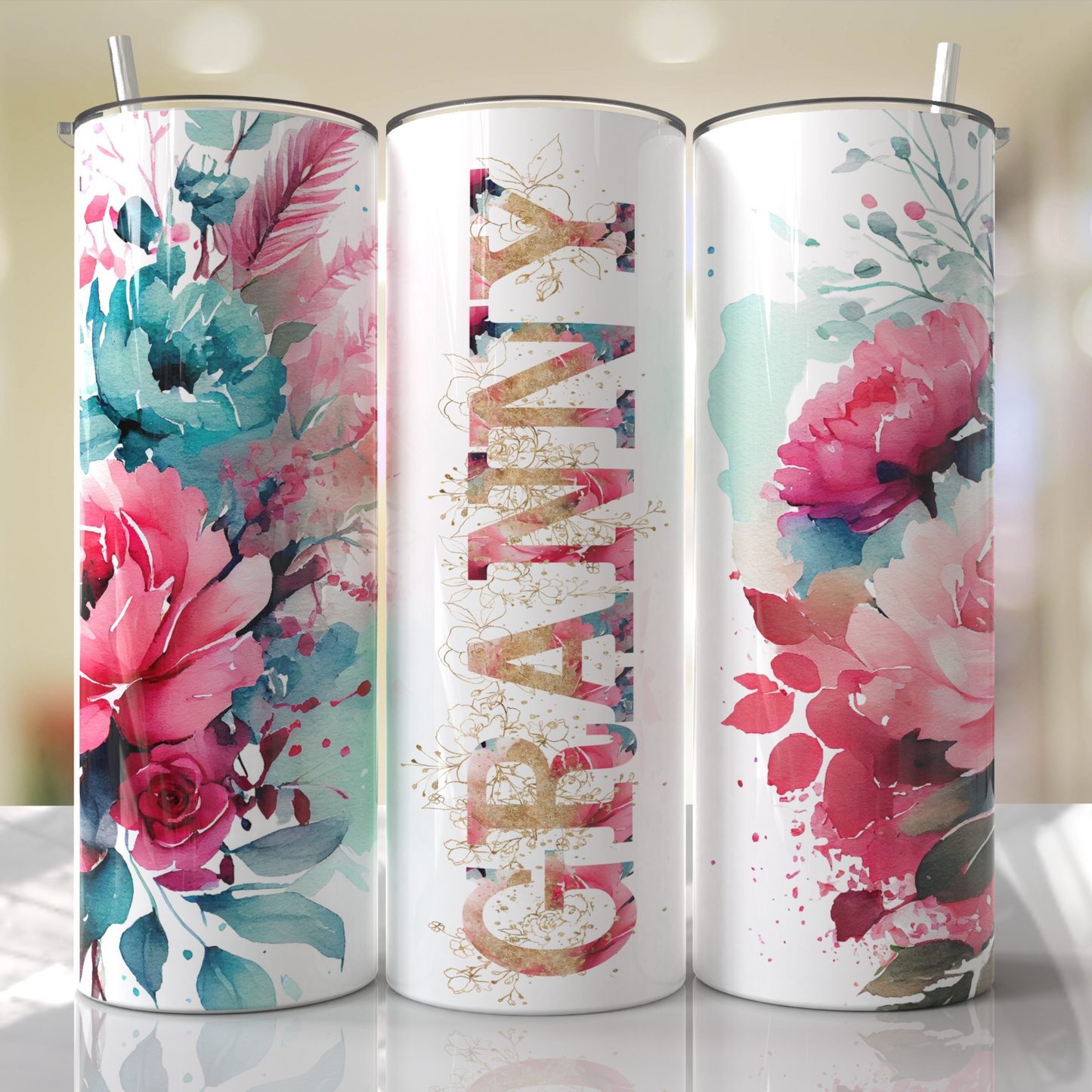 Mom, Grandma, Nanna, Pink Roses Customize With Your Favorite Mama Tumbler by Crafty Casey's