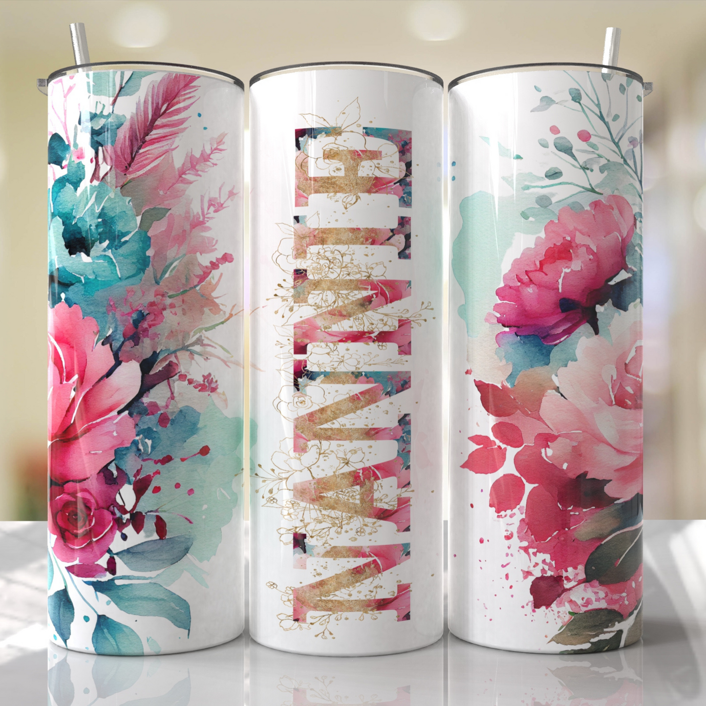 Mom, Grandma, Nanna, Pink Roses Customize With Your Favorite Mama Tumbler by Crafty Casey's